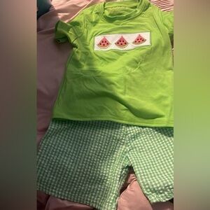 Green Watermelon T-Shirt and Checkered Shorts Set